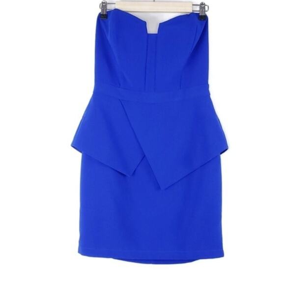 Adelyn Rae Strapless Peplum Blue Sheath Girls Night Out Party Cocktail Dress - Picture 2 of 7